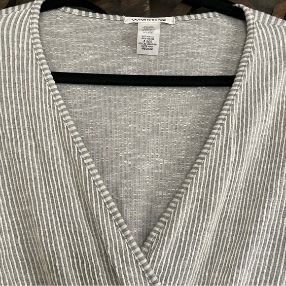 Faux Wrap Top Tie V Neck Pin Stripe Boho Preppy Minimalist Blouse - Picture 9 of 16